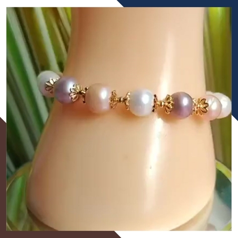 Vòng tay ngọc trai thật , lắc tay ngọc trai tứ quý phối bi bạc mã 89AC233