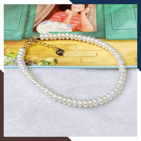 Vòng Tay Ngọc Trai Thật Phối Nơ Bạc VTNT35 - Biểu Tượng Của Duyên Dáng & Nữ Tính