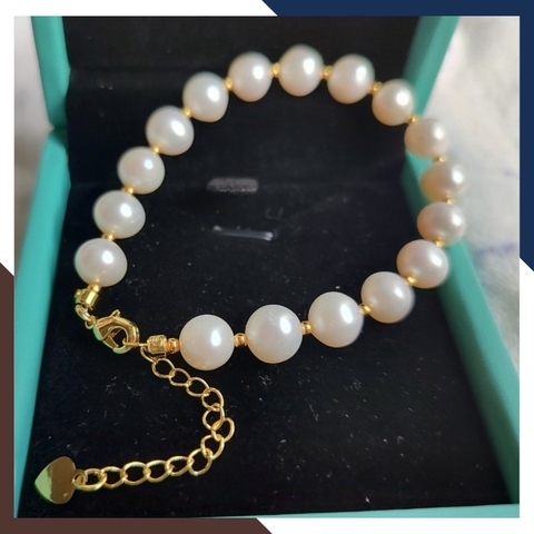 Vòng tay ngọc trai thật , vòng ngọc trai đeo tay phối bi bạc mã 120AC78