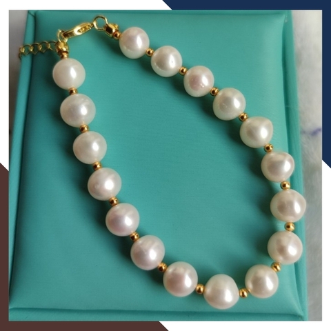 Vòng tay ngọc trai thật , vòng ngọc trai đeo tay phối bi bạc mã 120AC78