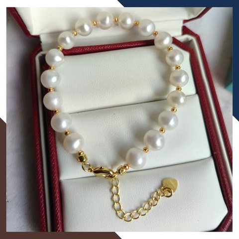 Vòng tay ngọc trai thật , vòng ngọc trai đeo tay phối bi bạc mã 120AC78