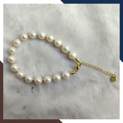 Vòng tay ngọc trai thật , vòng ngọc trai đeo tay phối bi bạc mã 120AC78