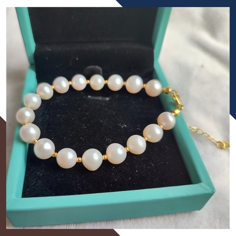 Vòng tay ngọc trai thật , vòng ngọc trai đeo tay phối bi bạc mã 120AC78