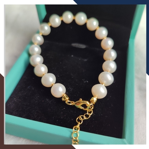 Vòng tay ngọc trai thật , vòng ngọc trai đeo tay phối bi bạc mã 120AC78