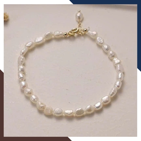 Vòng Tay Ngọc Trai Thô VTNT37 – Phong Cách Trẻ Trung & Cá Tính Với Bi Bạc Xi Vàng