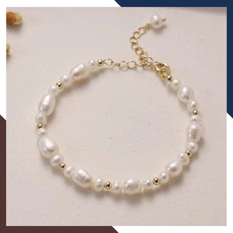 Vòng Tay Ngọc Trai Thô VTNT37 – Phong Cách Trẻ Trung & Cá Tính Với Bi Bạc Xi Vàng