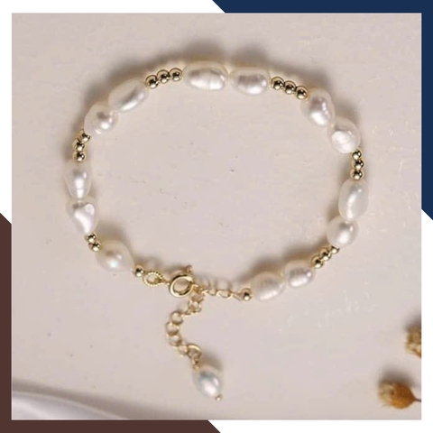 Vòng Tay Ngọc Trai Thô VTNT37 – Phong Cách Trẻ Trung & Cá Tính Với Bi Bạc Xi Vàng