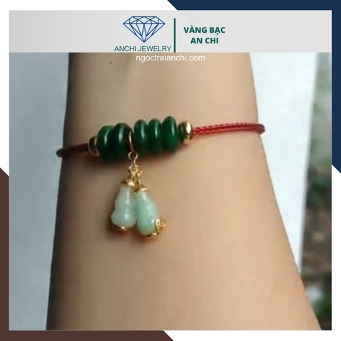 Vòng tay ngũ điếu cẩm thạch treo charm hồ lô ngọc phỉ thúy bọc bạc mạ vàng