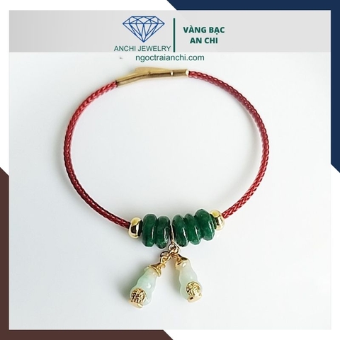 Vòng tay ngũ điếu cẩm thạch treo charm hồ lô ngọc phỉ thúy bọc bạc mạ vàng