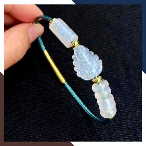 Vòng Tay Tam Lộc Đá Mặt Trăng Moonstone Gồm Hồ Ly, Ngũ Điếu & Lu Thống VTDPT50 – Gieo Duyên, Hút Lộc, Tăng Vận May