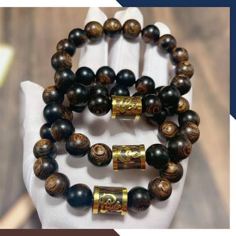 Vòng tay trầm hương nam bọc vàng tây 10k chữ phúc lộc thọ mã 720B950