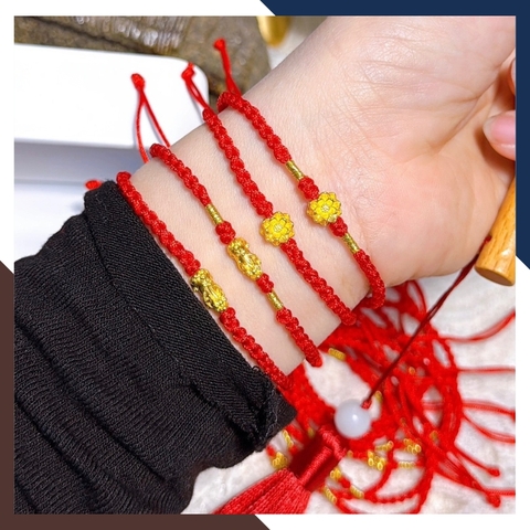 Vòng Tay Tỳ Hưu Vàng 24k 9999 Dây Đỏ Cho Nữ VCHV41