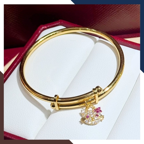 Vòng tay vàng cho bé gái, lắc tay trẻ em mix mèo hello kitty bằng vàng tây 10k mã TL95