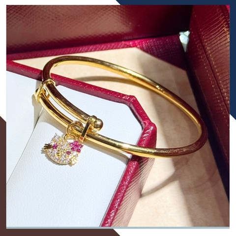 Vòng tay vàng cho bé gái, lắc tay trẻ em mix mèo hello kitty bằng vàng tây 10k mã TL95