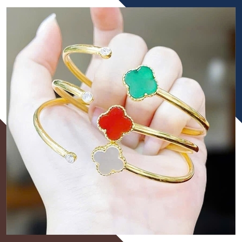 Vòng Tay Vàng Cỏ 4 Lá Đính Đá Mã Não Tự Nhiên Cho Nữ LTVN177 | Vàng Tây 10k