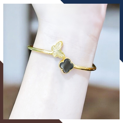 Vòng Tay Vàng Cỏ 4 Lá Đính Đá Mã Não Tự Nhiên Cho Nữ LTVN177 | Vàng Tây 10k