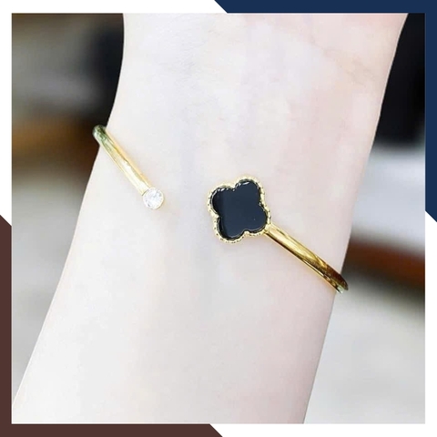 Vòng Tay Vàng Cỏ 4 Lá Đính Đá Mã Não Tự Nhiên Cho Nữ LTVN177 | Vàng Tây 10k