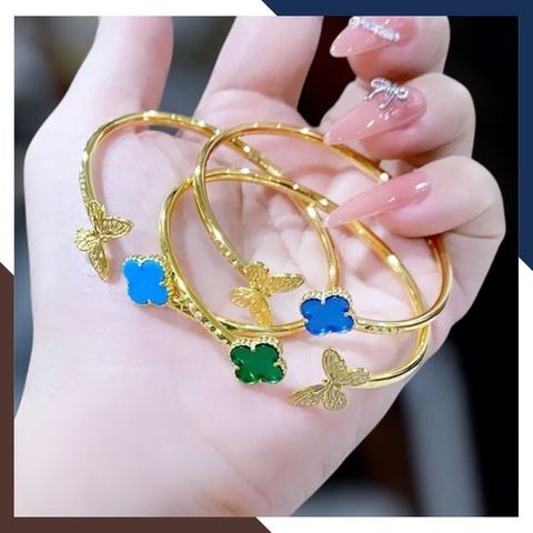 Vòng Tay Vàng Cỏ 4 Lá Đính Đá Mã Não Tự Nhiên Cho Nữ LTVN177 | Vàng Tây 10k