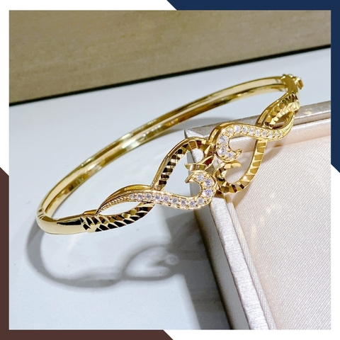 Vòng tay vàng nữ, lắc tay kiềng cứng 1.5 chỉ vàng tây 10k hình trái tim cho nữ đẹp mã TL157