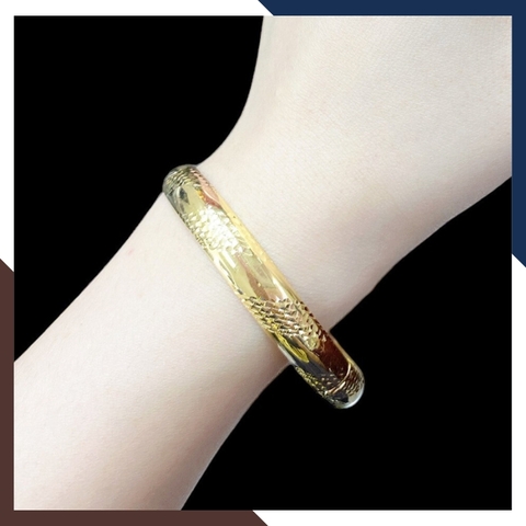 Vòng tay vàng nữ trơn 2 chỉ, lắc tay kiềng cứng vàng tây 10k khắc hoa văn cho nữ đẹp mã TL215