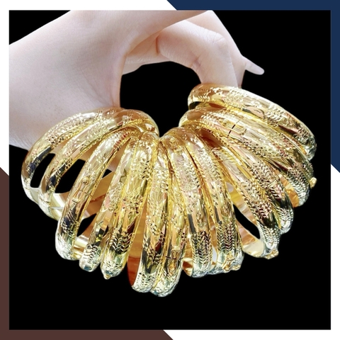 Vòng tay vàng nữ trơn 2 chỉ, lắc tay kiềng cứng vàng tây 10k khắc hoa văn cho nữ đẹp mã TL215