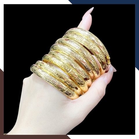 Vòng tay vàng nữ trơn 2 chỉ, lắc tay kiềng cứng vàng tây 10k khắc hoa văn cho nữ đẹp mã TL215