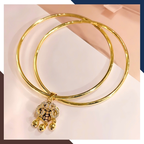 Vòng tay vàng nữ trơn LTVN217 – kiểu 2 vòng đôi phối khóa trường mệnh Bình an, thịnh vượng & trường thọ