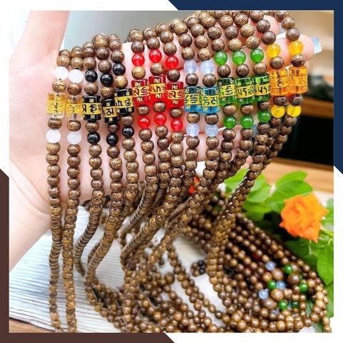 Vòng trầm hương 108 hạt 6 ly mix lu thống omani xanh đỏ đen trắng vàng cho nữ mệnh kim mộc thủy hỏa thổ mã AC60