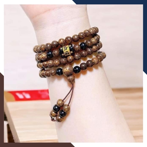 Vòng trầm hương 108 hạt 6 ly mix lu thống omani xanh đỏ đen trắng vàng cho nữ mệnh kim mộc thủy hỏa thổ mã AC60