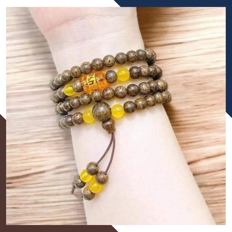 Vòng trầm hương 108 hạt 6 ly mix lu thống omani xanh đỏ đen trắng vàng cho nữ mệnh kim mộc thủy hỏa thổ mã AC60