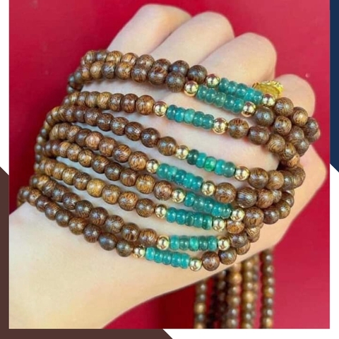 Vòng trầm hương 108 hạt mix đá lam ngọc, chuỗi trầm tốc vườn 6 ly cho nữ đẹp mã AC70