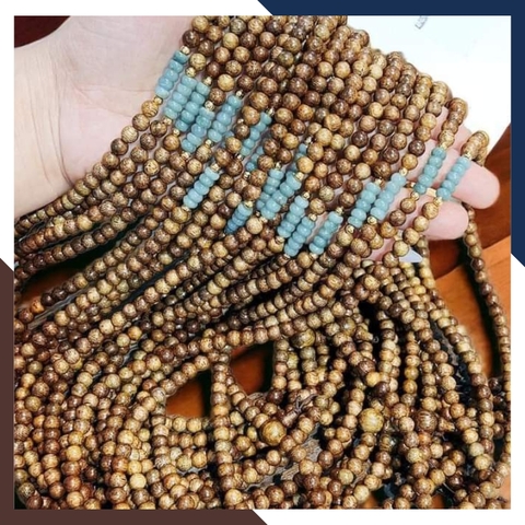 Vòng trầm hương 108 hạt mix đá lam ngọc, chuỗi trầm tốc vườn 6 ly cho nữ đẹp mã AC70