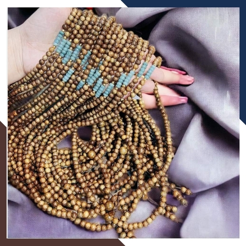 Vòng trầm hương 108 hạt mix đá lam ngọc, chuỗi trầm tốc vườn 6 ly cho nữ đẹp mã AC70
