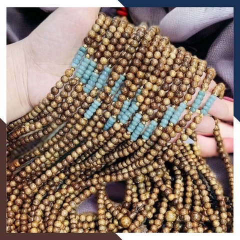 Vòng trầm hương 108 hạt mix đá lam ngọc, chuỗi trầm tốc vườn 6 ly cho nữ đẹp mã AC70