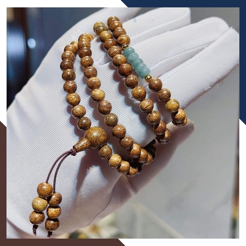 Vòng trầm hương 108 hạt mix đá lam ngọc, chuỗi trầm tốc vườn 6 ly cho nữ đẹp mã AC70