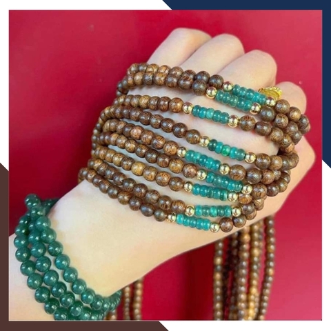 Vòng trầm hương 108 hạt mix đá lam ngọc, chuỗi trầm tốc vườn 6 ly cho nữ đẹp mã AC70