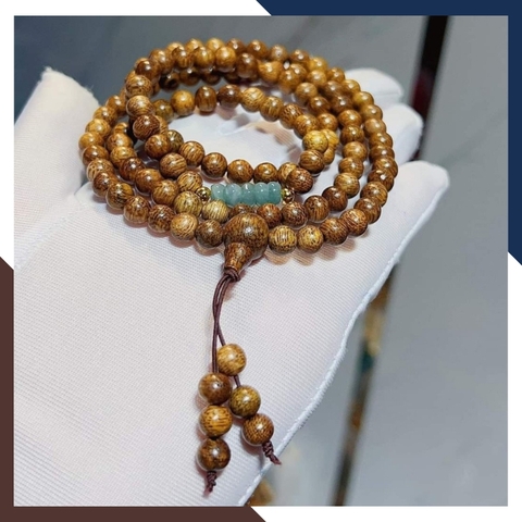 Vòng trầm hương 108 hạt mix đá lam ngọc, chuỗi trầm tốc vườn 6 ly cho nữ đẹp mã AC70