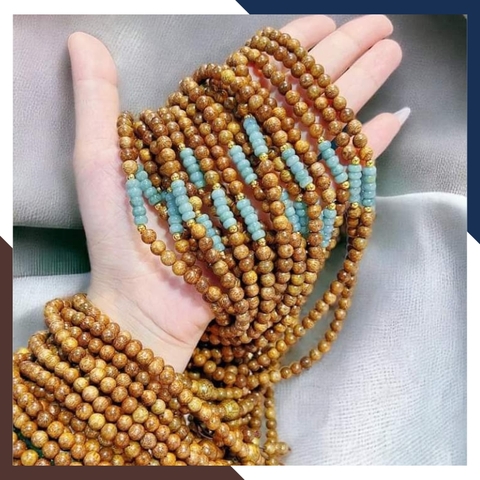 Vòng trầm hương 108 hạt mix đá lam ngọc, chuỗi trầm tốc vườn 6 ly cho nữ đẹp mã AC70