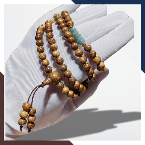 Vòng trầm hương 108 hạt mix đá lam ngọc, chuỗi trầm tốc vườn 6 ly cho nữ đẹp mã AC70