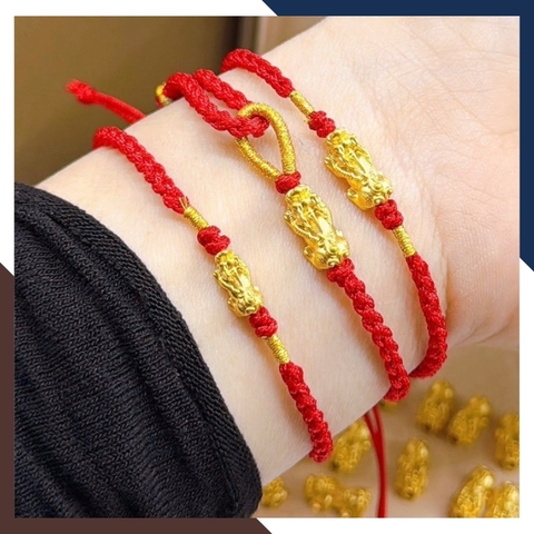 Vòng Tỳ Hưu Vàng 24k 9999 Phối Dây Chỉ Đỏ Cho Nữ VCHV70 | Mẫu Mới