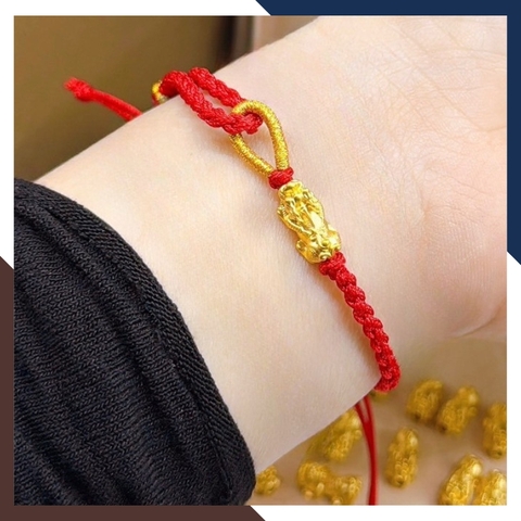 Vòng Tỳ Hưu Vàng 24k 9999 Phối Dây Chỉ Đỏ Cho Nữ VCHV70 | Mẫu Mới