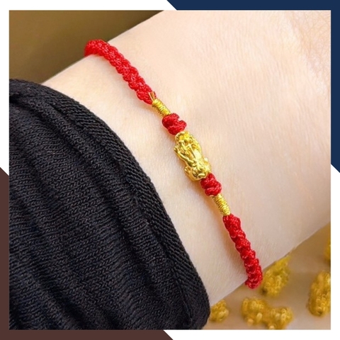 Vòng Tỳ Hưu Vàng 24k 9999 Phối Dây Chỉ Đỏ Cho Nữ VCHV70 | Mẫu Mới