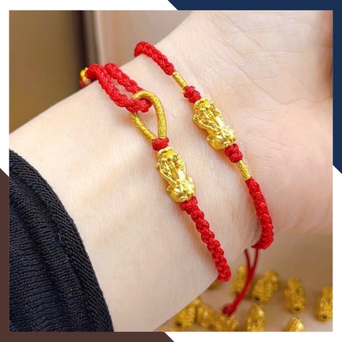 Vòng Tỳ Hưu Vàng 24k 9999 Phối Dây Chỉ Đỏ Cho Nữ VCHV70 | Mẫu Mới