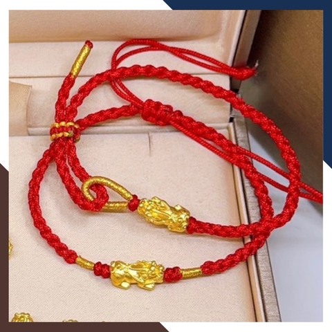 Vòng Tỳ Hưu Vàng 24k 9999 Phối Dây Chỉ Đỏ Cho Nữ VCHV70 | Mẫu Mới