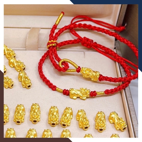 Vòng Tỳ Hưu Vàng 24k 9999 Phối Dây Chỉ Đỏ Cho Nữ VCHV70 | Mẫu Mới