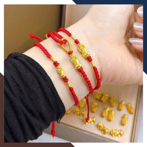 Vòng Tỳ Hưu Vàng 24k 9999 Phối Dây Chỉ Đỏ Cho Nữ VCHV70 | Mẫu Mới