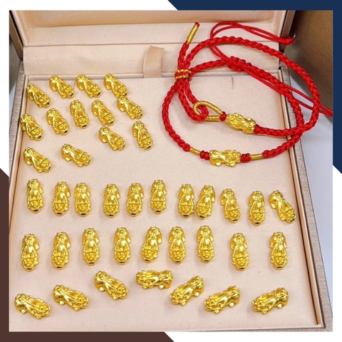 Vòng Tỳ Hưu Vàng 24k 9999 Phối Dây Chỉ Đỏ Cho Nữ VCHV70 | Mẫu Mới