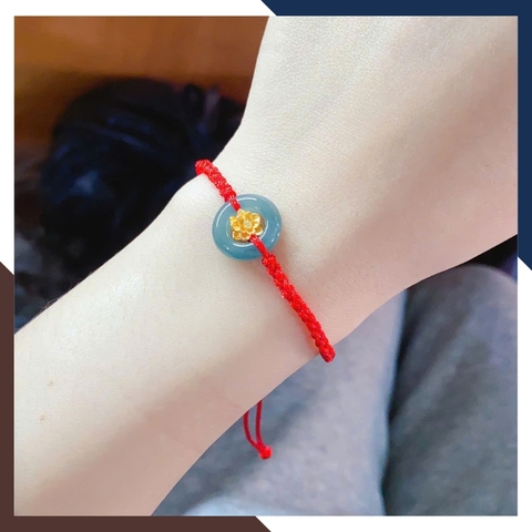 VTDPT56 – Vòng Dây Đỏ Lam Ngọc Donut & Sen Vàng 24K đúc rỗng 3D