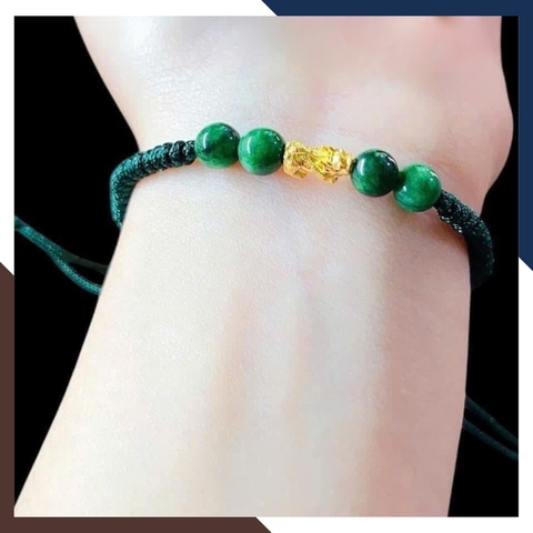 VTDPT57 – Vòng Tỳ Hưu 24K Trung Tâm Đối Xứng Dây Chỉ Xanh