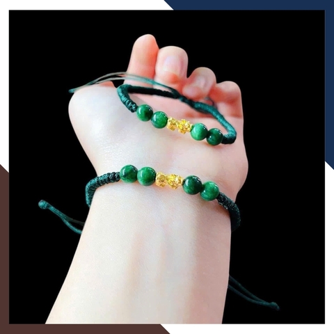 VTDPT57 – Vòng Tỳ Hưu 24K Trung Tâm Đối Xứng Dây Chỉ Xanh